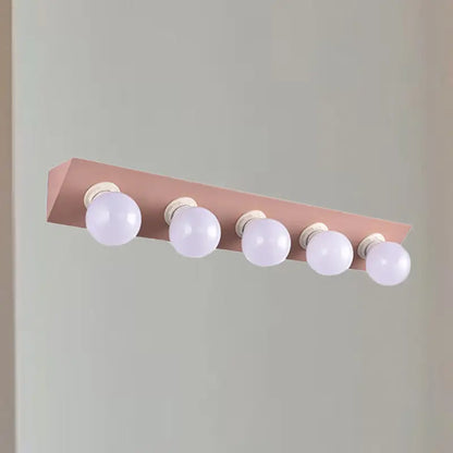 Modern macaron pink and yellow 5-light vanity sconce with rose gold finish and five spherical bulbs for bathroom lighting