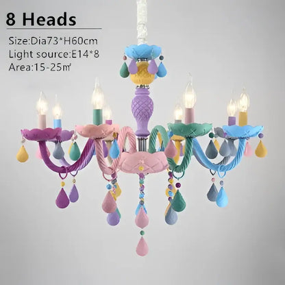 Pastel-colored decorbites crystal chandelier with eight arms and teardrop beads ideal for childrens room decor