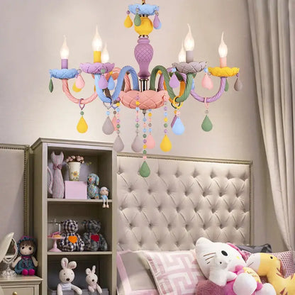 Modern macaron rainbow crystal chandelier with pastel colorful dripping teardrop ornaments for childrens room decorbites crystal chandelier