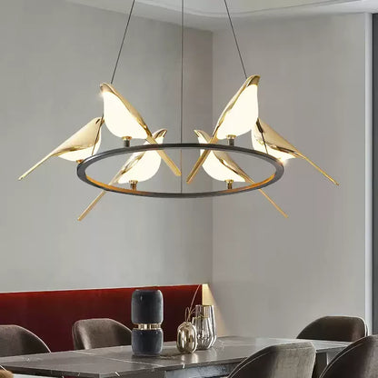 Modern Magpie Bird Pendant Light in Iron Finish