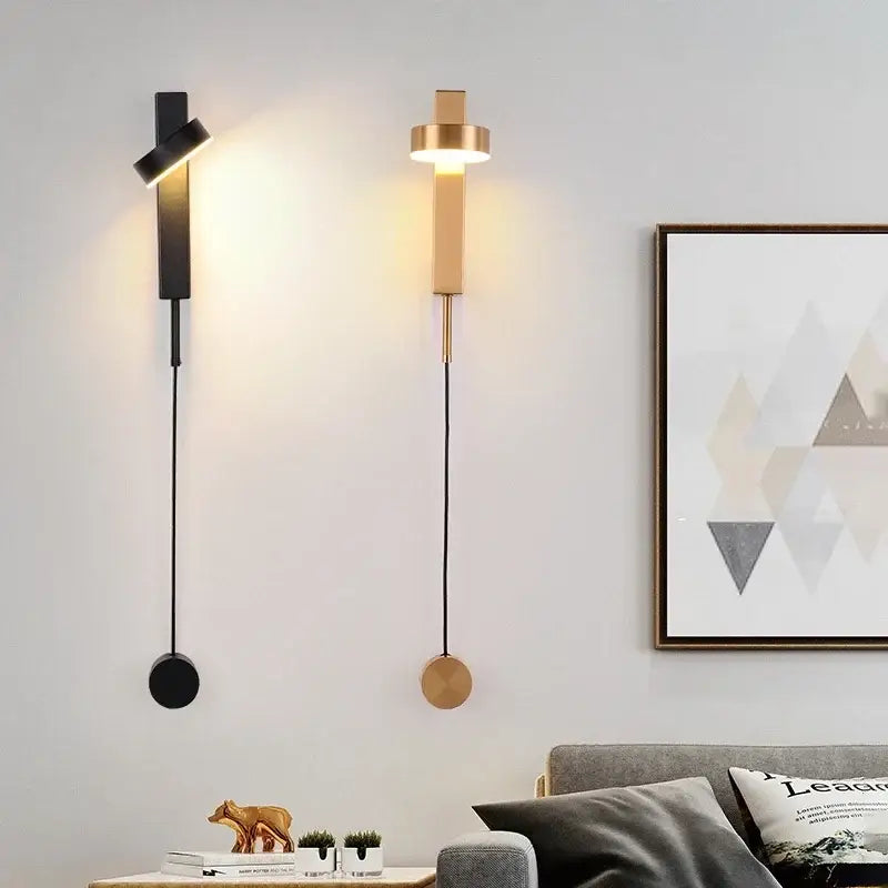 Two modern wall lamp sconces in black matte and brushed gold with sleek vertical design for decorbites black rotation led lighting