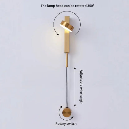 A modern marble black rotating led wall lamp with brushed gold finish and adjustable wire length for bedroom decorbites wall lamp