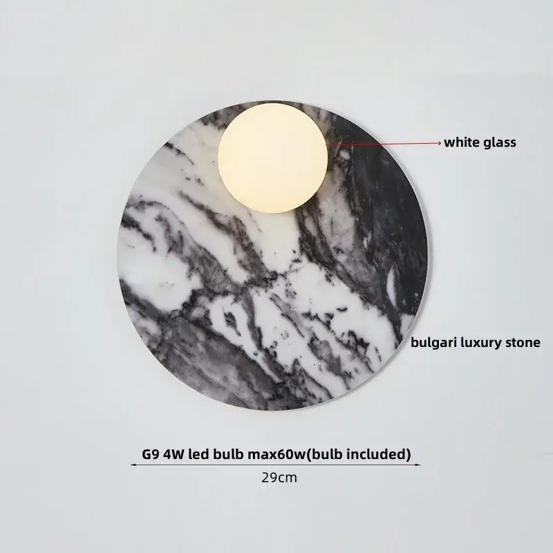 Modern marble glass globe led wall lamp with black and white marble base and central white glass bulb bathroom sconce decorbites glass globe