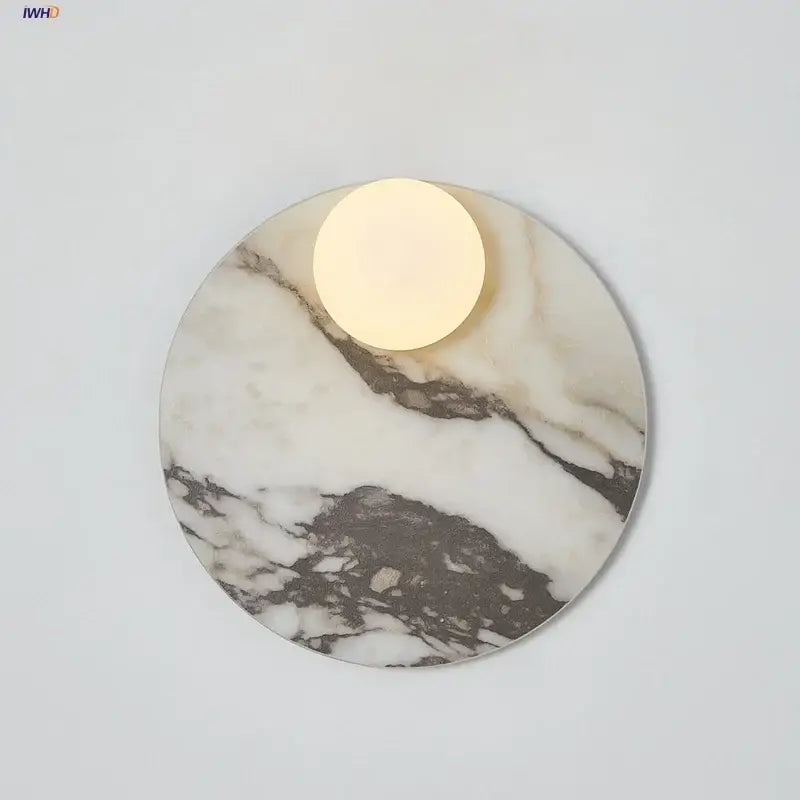 Modern marble glass globe led wall lamp with circular warm glowing light fixture for stylish bathroom decorbites wall lamp