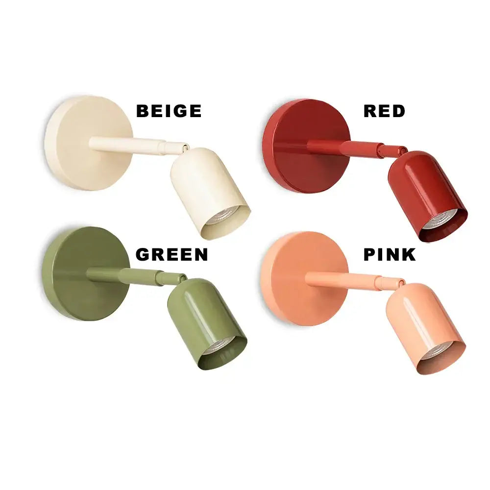 Beige red green and pink modern matte adjustable gu10 led wall sconce with sleek metallic finish for bedroom use