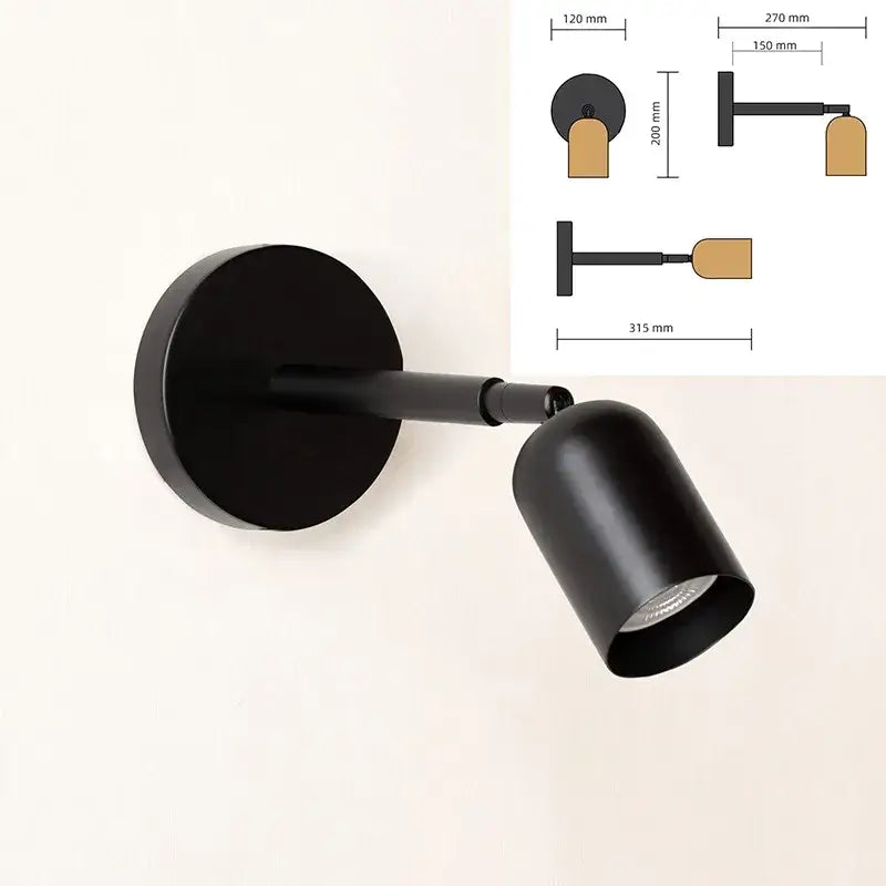 Modern matte black wall sconce with adjustable gu10 led cylindrical head and arm for bedroom lighting