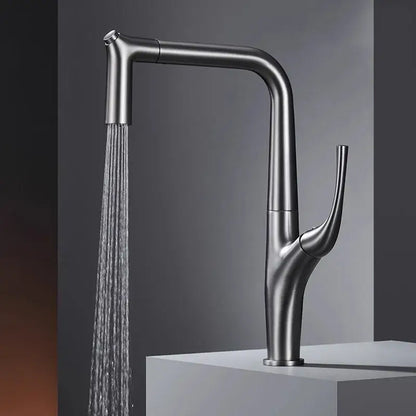 Modern matte black decorbites kitchen faucet with a sleek curved design and integrated water filter for sink mixer use