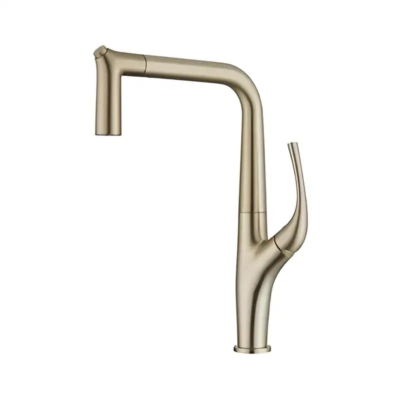 Modern brushed brass kitchen faucet with sleek curved spout and pull-down spray head in decorbites black sink mixer design