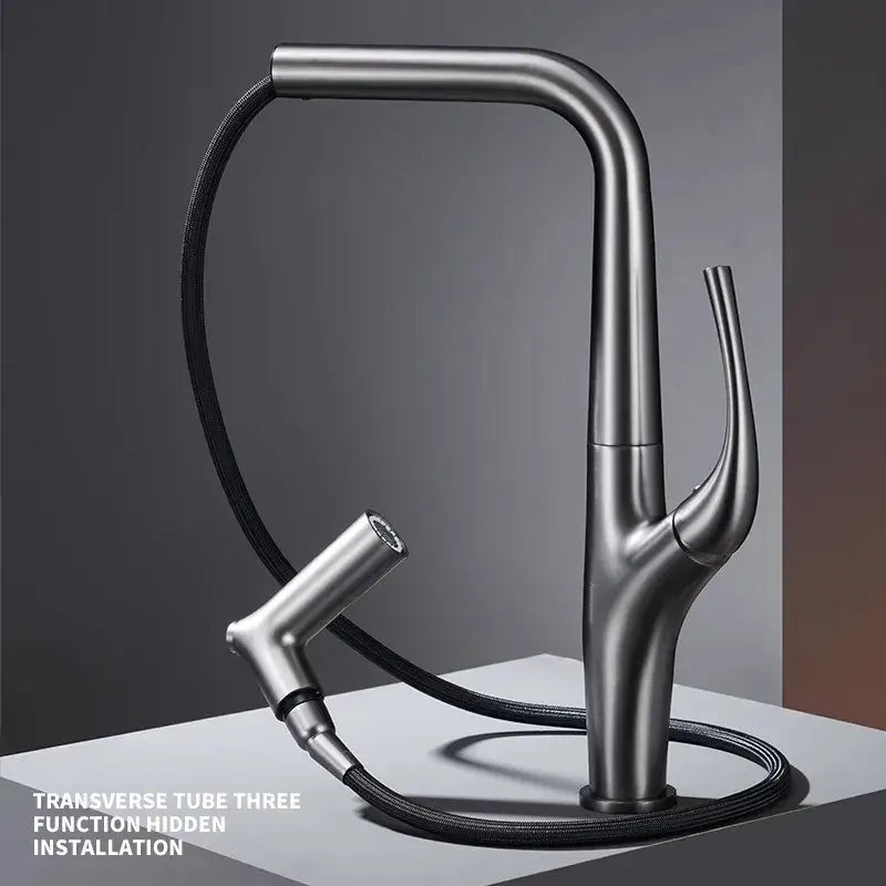 Modern matte black kitchen faucet with sleek curved design and flexible hose by decorbites black sink mixer