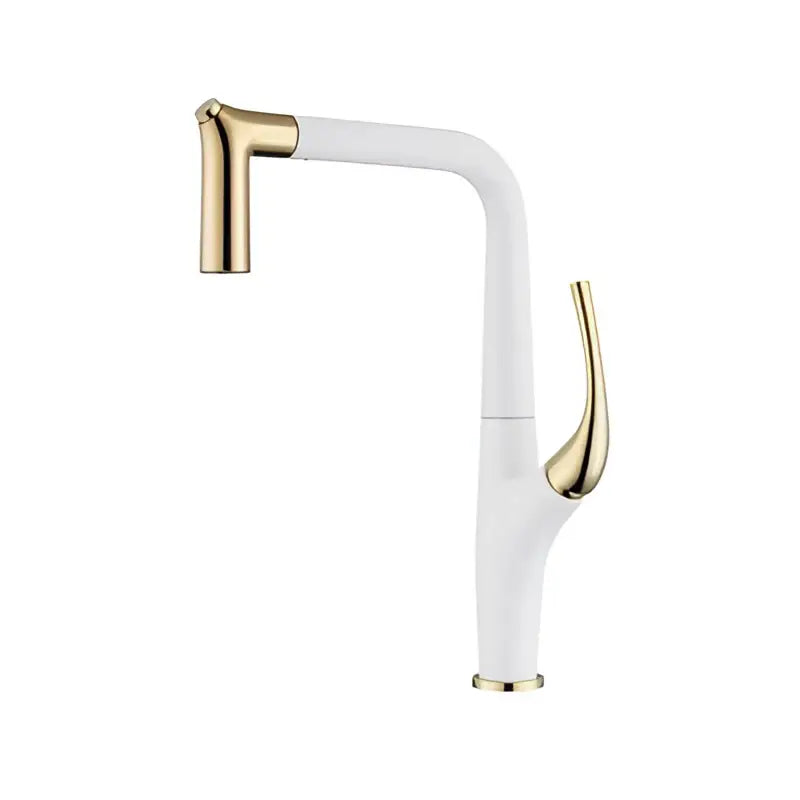 White and gold kitchen faucet with sleek modern design paired with decorbites black sink mixer water filter system