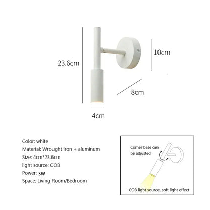 Modern matte black led wall lamp made of wrought iron and aluminum with adjustable base for bedroom reading light