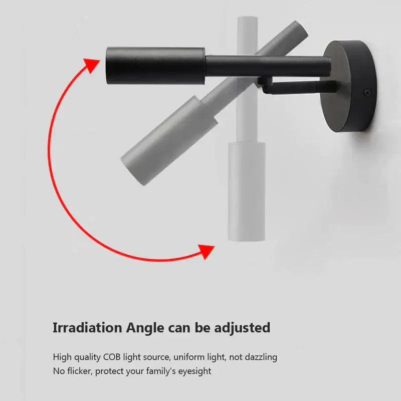 Modern matte black adjustable led wall lamp with black matte finish and two cylindrical arms for bedroom reading light