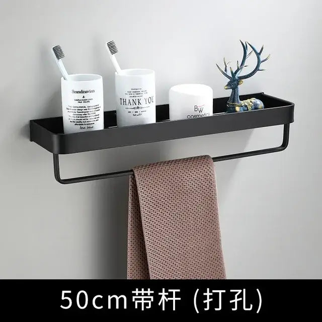 Modern matte black aluminum corner shelf with integrated towel bar for black aluminum bathroom decorbites storage holder