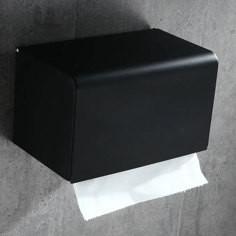 Modern matte black aluminum paper holder with sleek rectangular design black aluminum bathroom decorbites rack