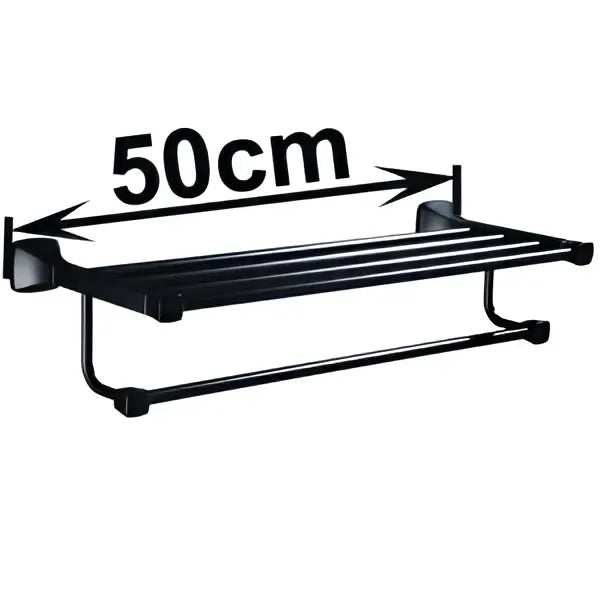 Modern matte black aluminum towel rack with hook and 50cm black aluminum towel shelf for bathroom decorbites