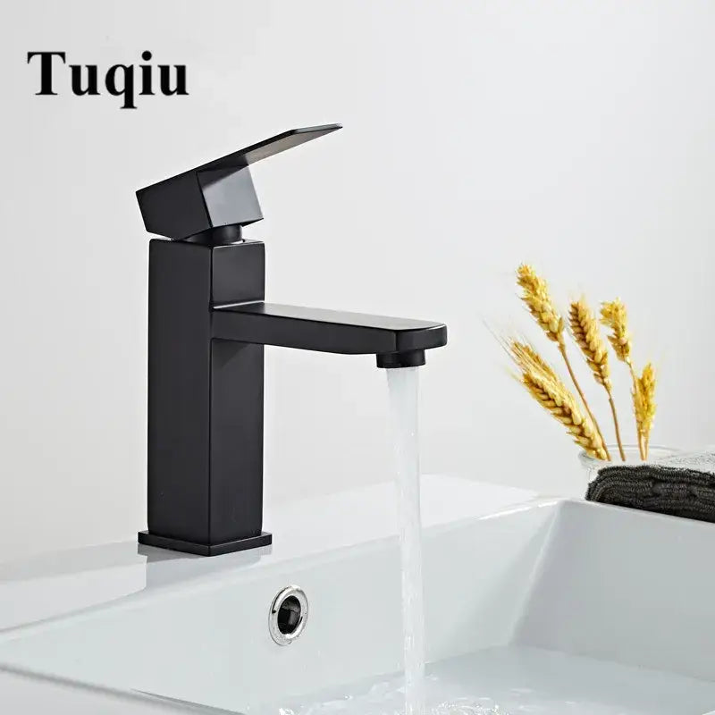 Modern matte black baking stainless basin faucet with angular design and minimalist decorbites black baking style