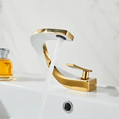 Modern matte black basin faucet with gold and white waterfall design for decorbites black basin bathroom use
