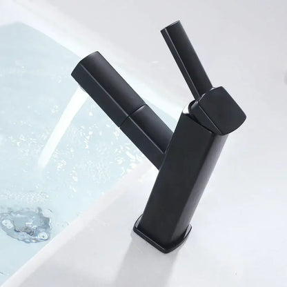 Modern matte black basin faucet with angular design and dual handles decorbites black basin faucet for bathroom use