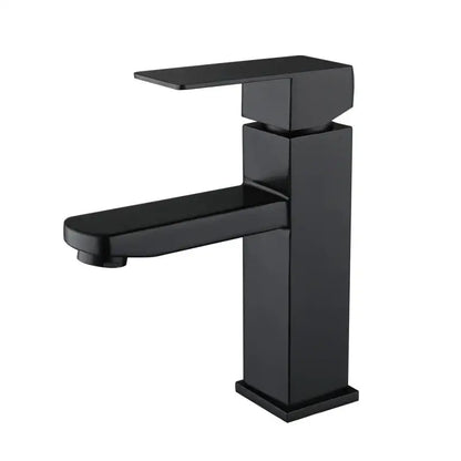 Modern matte black basin faucet with geometric blocky design and single handle mixer for bathroom decorbites black basin