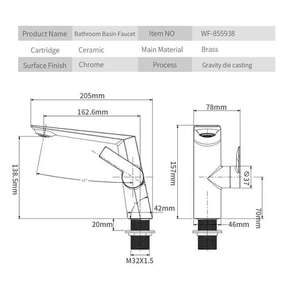 Modern matte black basin faucet featuring chrome-finished brass, ceramic cartridge, and gravity die-casting process