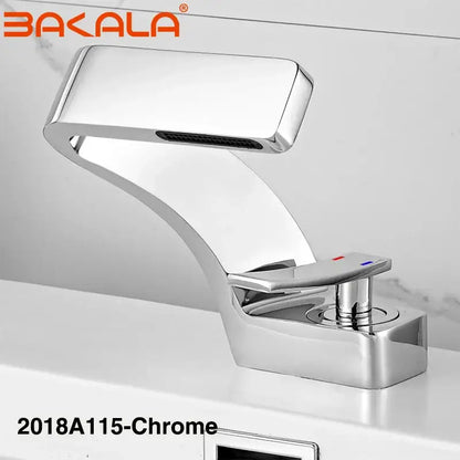 Modern matte black basin faucet with chrome finish bakala 2018a115 features sleek angular design and dual-color buttons