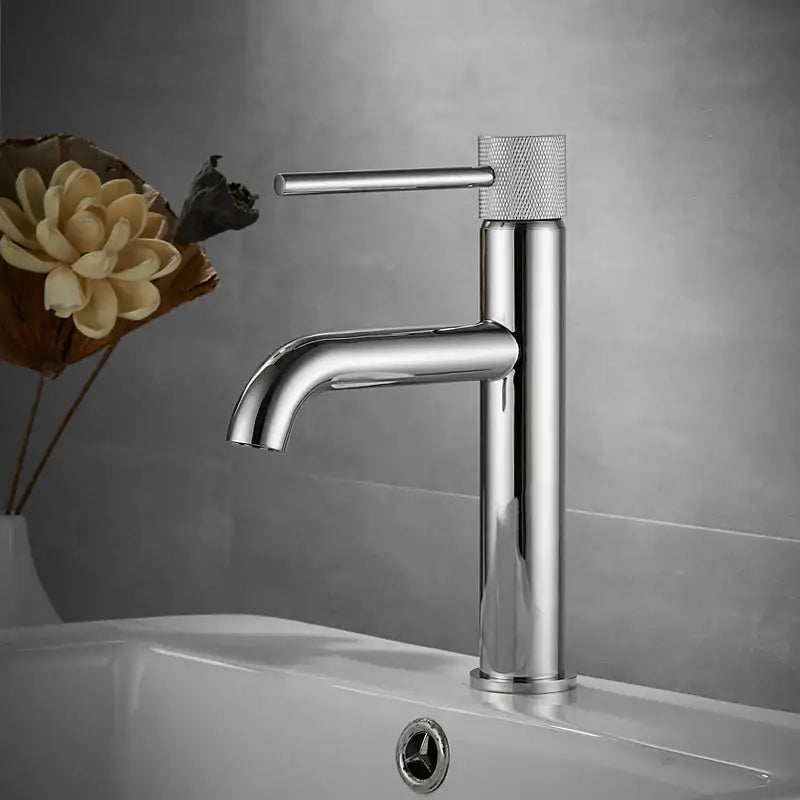 Modern matte black basin faucet with chrome finish and knurled knob ideal for bathroom sink mixer tap decorbites brushed gold