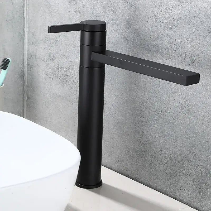 Modern matte black basin faucet with gold solid brass construction and sleek minimalist design for bathroom sink decorbites gold solid