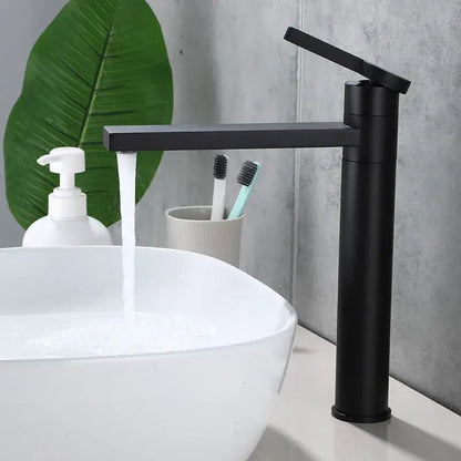 Modern matte black basin faucet with sleek minimalist design in gold solid brass by decorbites for bathroom sink tap