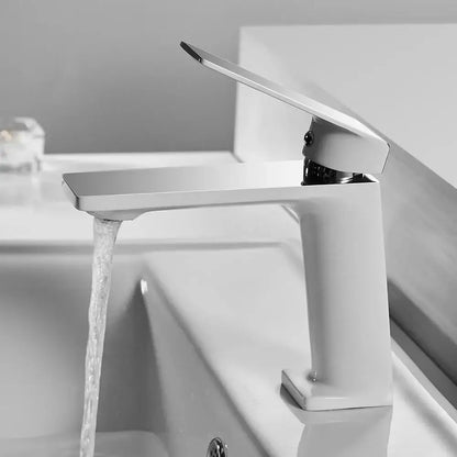 Modern chrome-finished basin faucet mixer with sleek angular design for bathroom faucet mixer tap use
