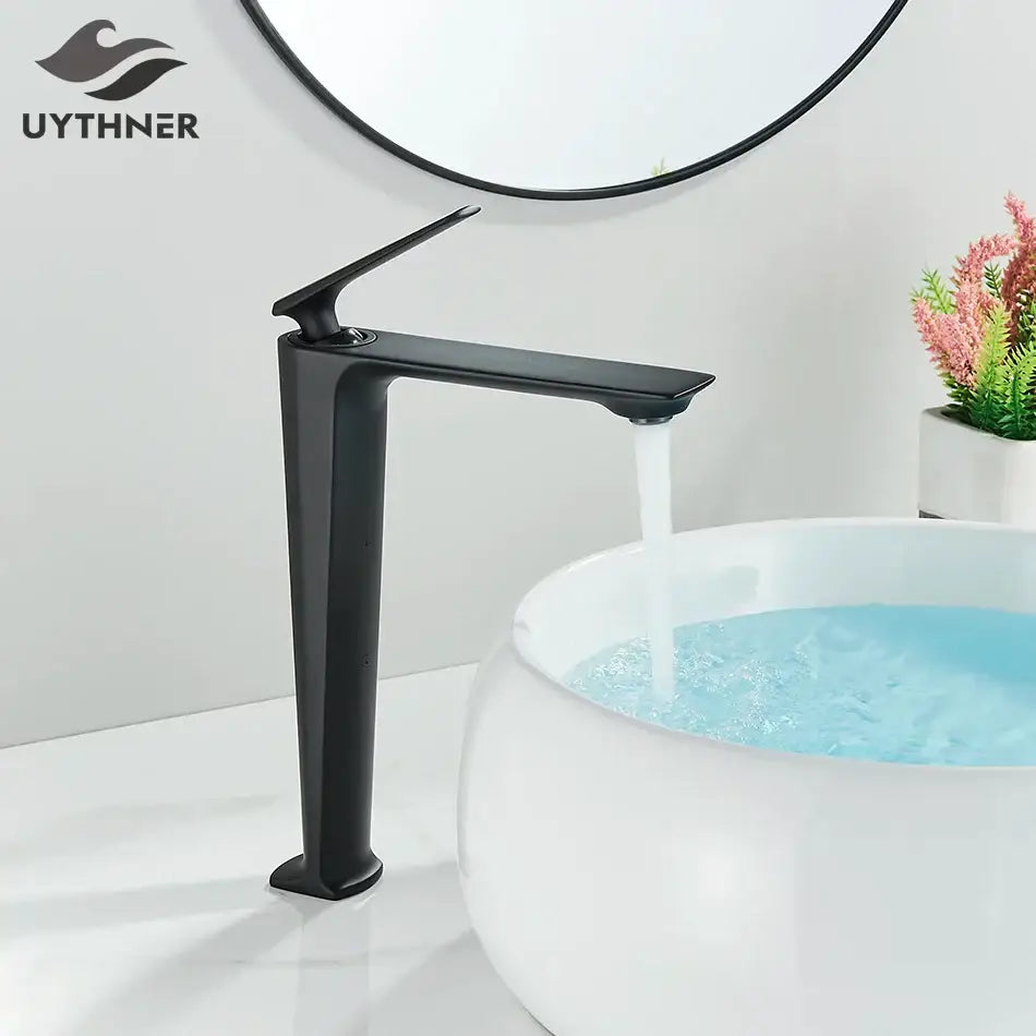Modern matte black basin mixer with sleek angular design and single handle decorbites black basin mixer for bathroom vanity
