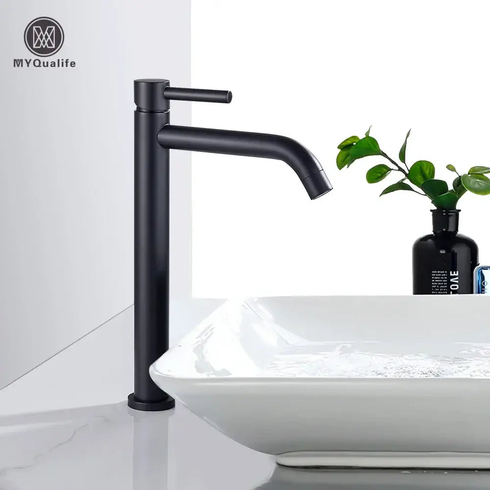 Modern matte black basin mixer tap with a sleek matte finish and single lever handle for bathroom use