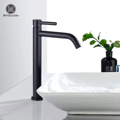Modern matte black basin mixer tap with a sleek matte finish and single lever handle for bathroom use