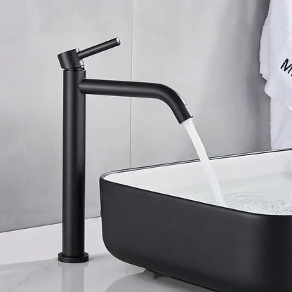 Modern matte black basin mixer tap with sleek minimalist design and single lever for bathroom use