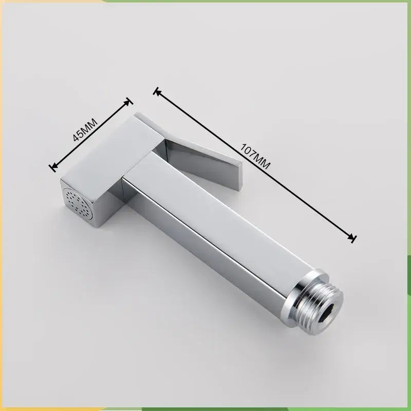 Chrome finished rectangular handheld bidet faucet shower nozzle with sleek modern design and threaded connection end