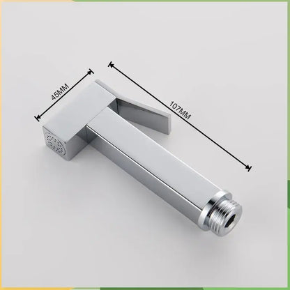 Chrome finished rectangular handheld bidet faucet shower nozzle with sleek modern design and threaded connection end
