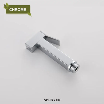 Chrome finished rectangular handheld shower sprayer with threaded connection for modern matte black bidet faucet shower mixer