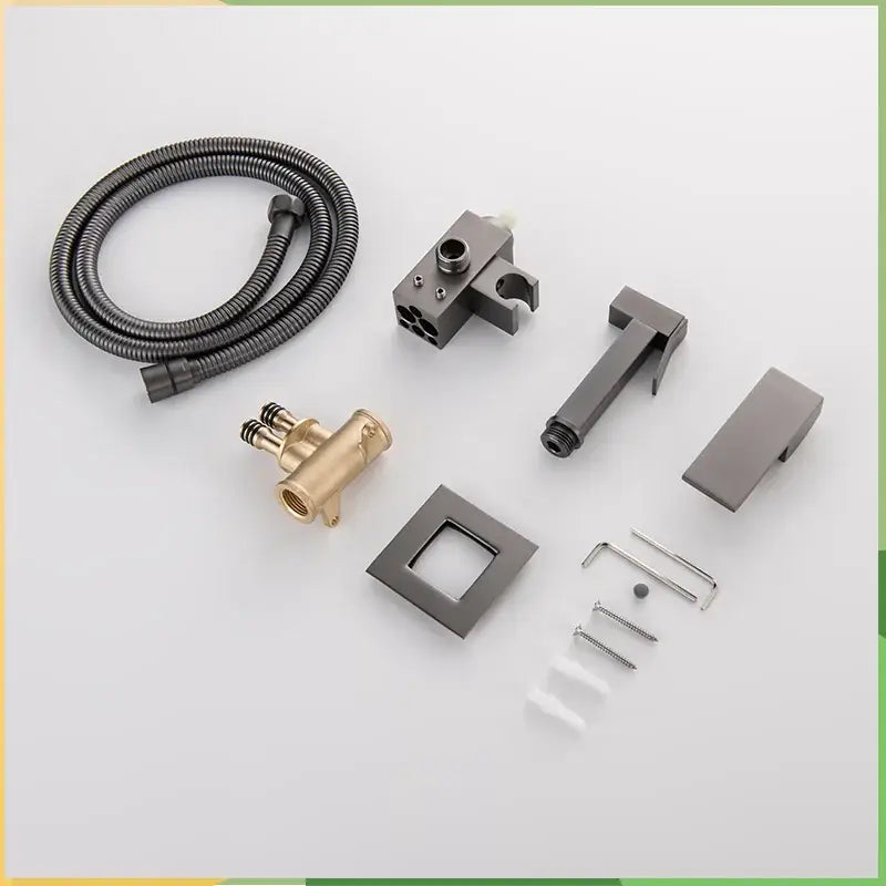 Modern matte black bidet faucet shower mixer with brass valve and flexible hose for bathroom use