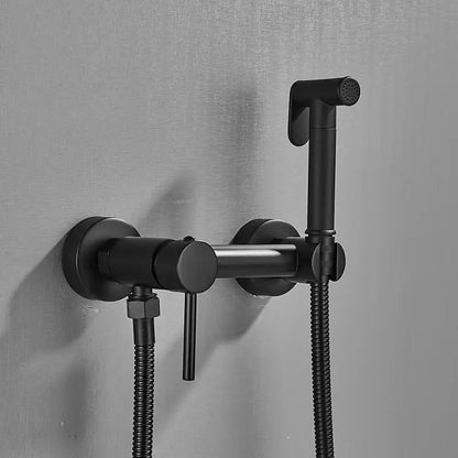 Modern matte black bidet shower faucet set with black matte-finished wall-mounted bidet spray and flexible hose by decorbites