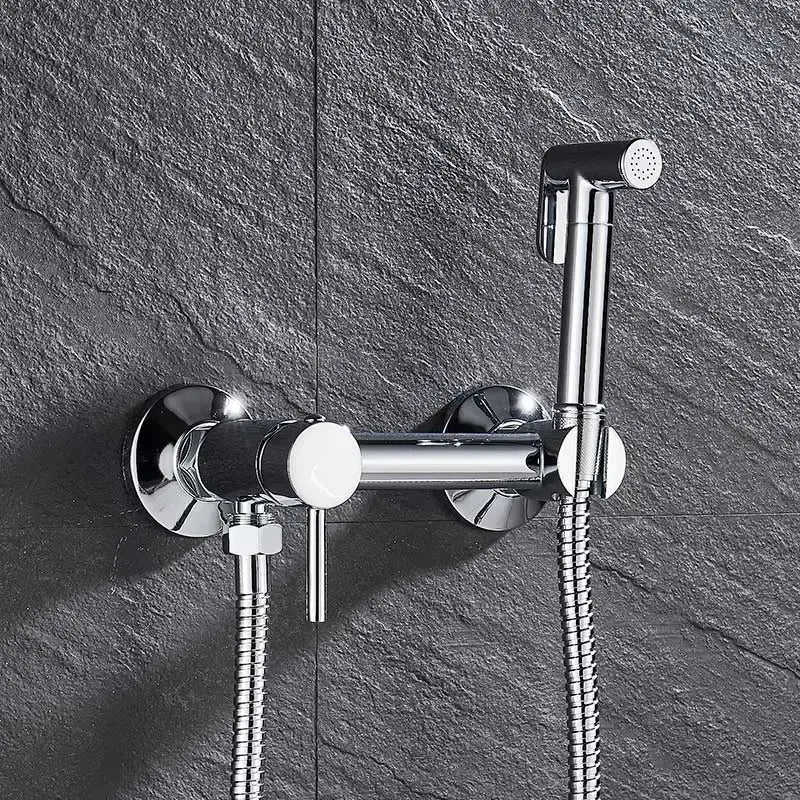 Modern matte black bidet shower faucet set with chrome wall-mounted shower faucet and handheld sprayer by decorbites