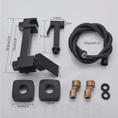 Modern matte black bidet shower faucet set with black matte finish, square components, and flexible hose by decorbites