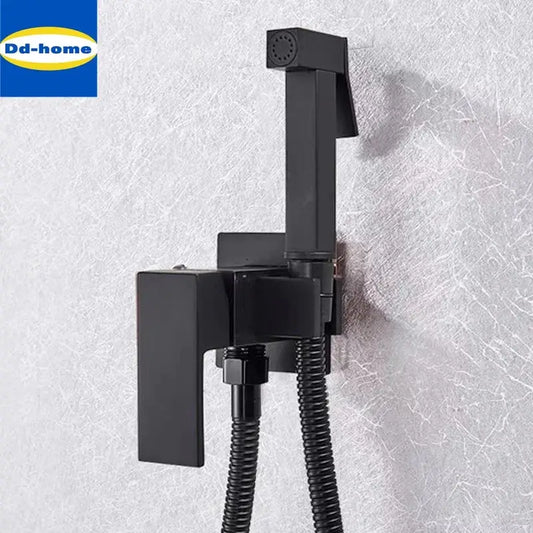 Modern matte black decorbites bidet spray with matte finish wall-mounted spray gun set and flexible hose for bathroom use