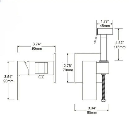 Modern brushed nickel single-handle bathroom faucet with sleek design and precise dimensions for decorbites bidet spray gun set