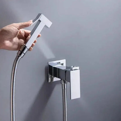 Modern matte black decorbites bidet spray gun set with chrome finished nozzle and flexible metal hose for bathroom hygiene