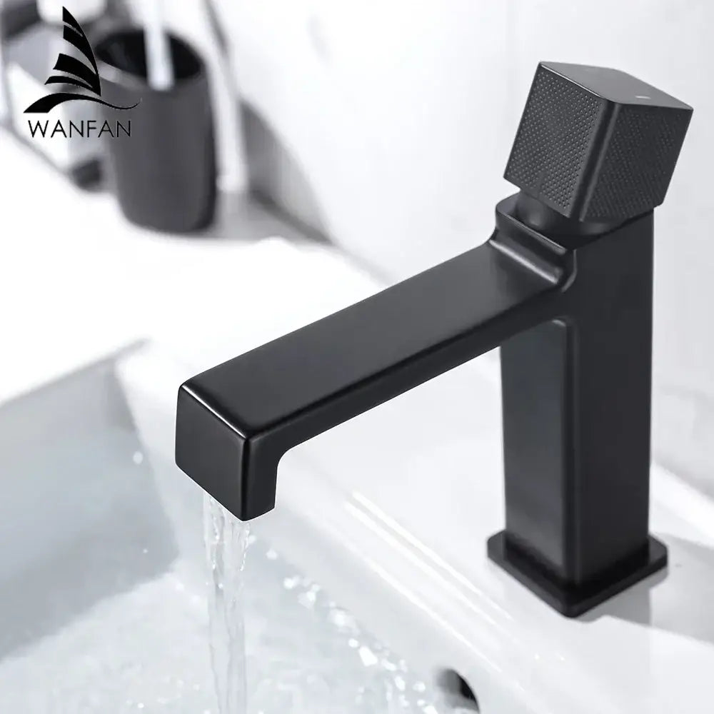 Modern matte black brass basin faucet with square spout textured handle by wanfan decorbites black brass basin