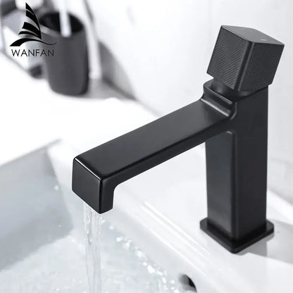 Modern matte black brass basin faucet with square spout textured handle by wanfan decorbites black brass basin