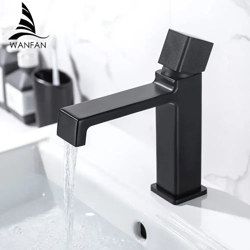 Modern matte black brass basin faucet with black matte finish, square textured handle, and sleek rectangular spout for bathroom decorbites black brass basin use