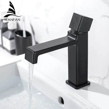 Modern matte black brass basin faucet with black matte finish, square textured handle, and sleek rectangular spout for bathroom decorbites black brass basin use