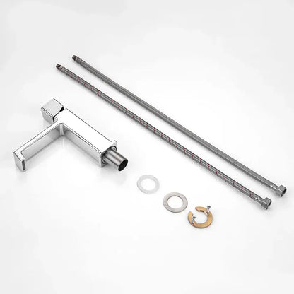 Modern chrome-finished single-handle basin faucet with sleek angular design for decorbites black brass bathroom use