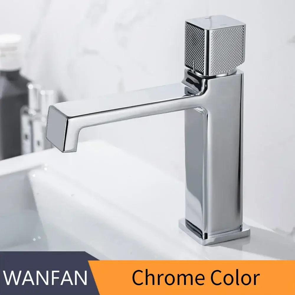 Modern chrome finished basin faucet with square textured knob and sleek spout for decorbites black brass basin use