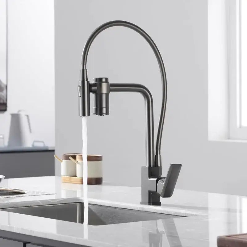 Modern matte black brass flexible 3 way kitchen filter tap mixer with gooseneck spout by decorbites black brass